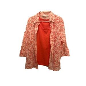 Denim & Co Top Women’s 2 Piece Floral  Button Up Shirt & Tank Size Small